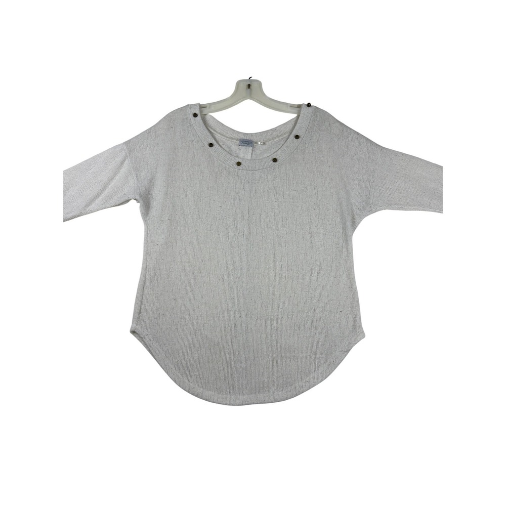 Charming Charlie Cream Studded Neck Button Back Knit Sweater Womens Size M